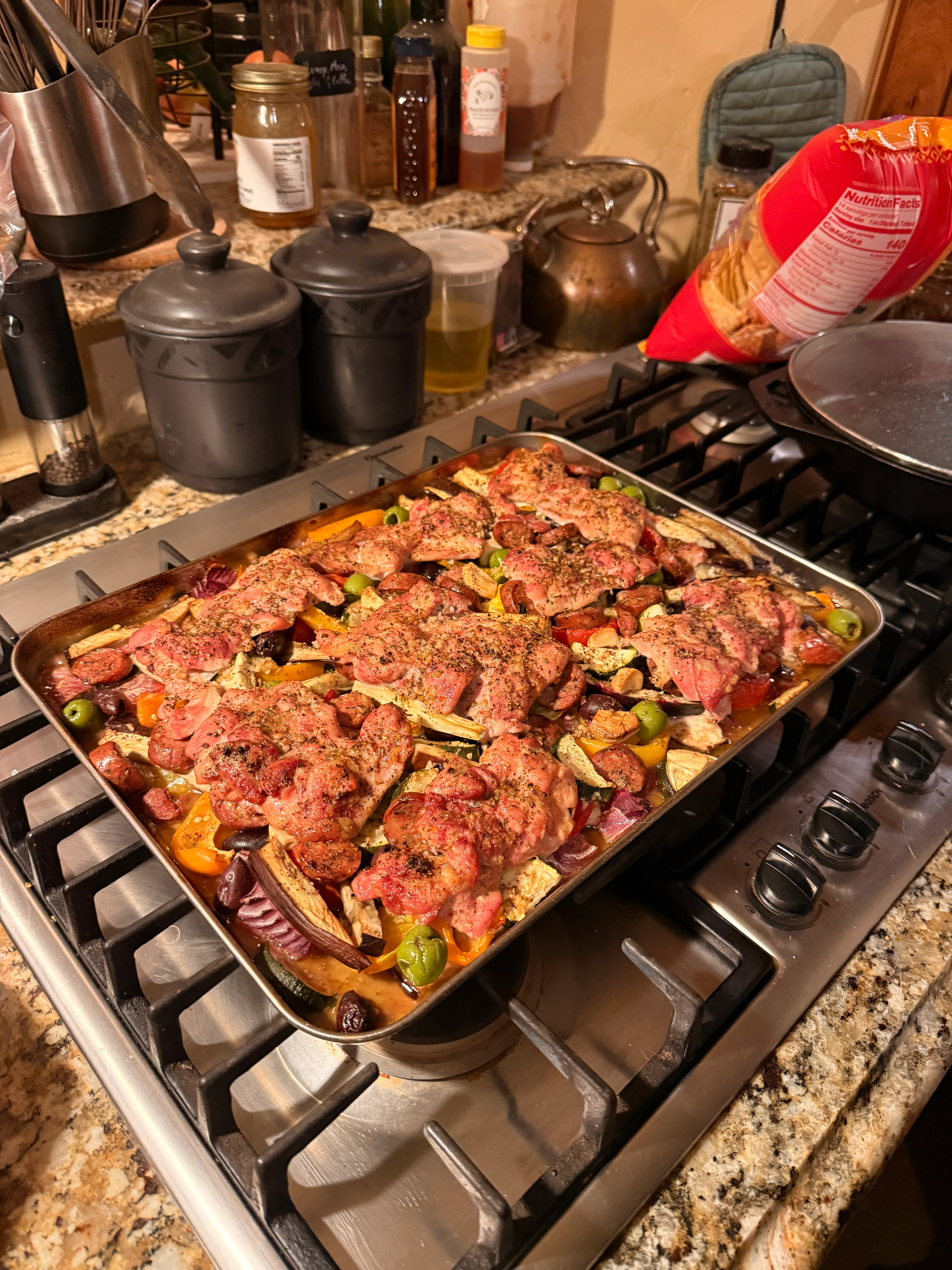 Greek Sheet-Pan Chicken + Italian Sausage & Eggplant