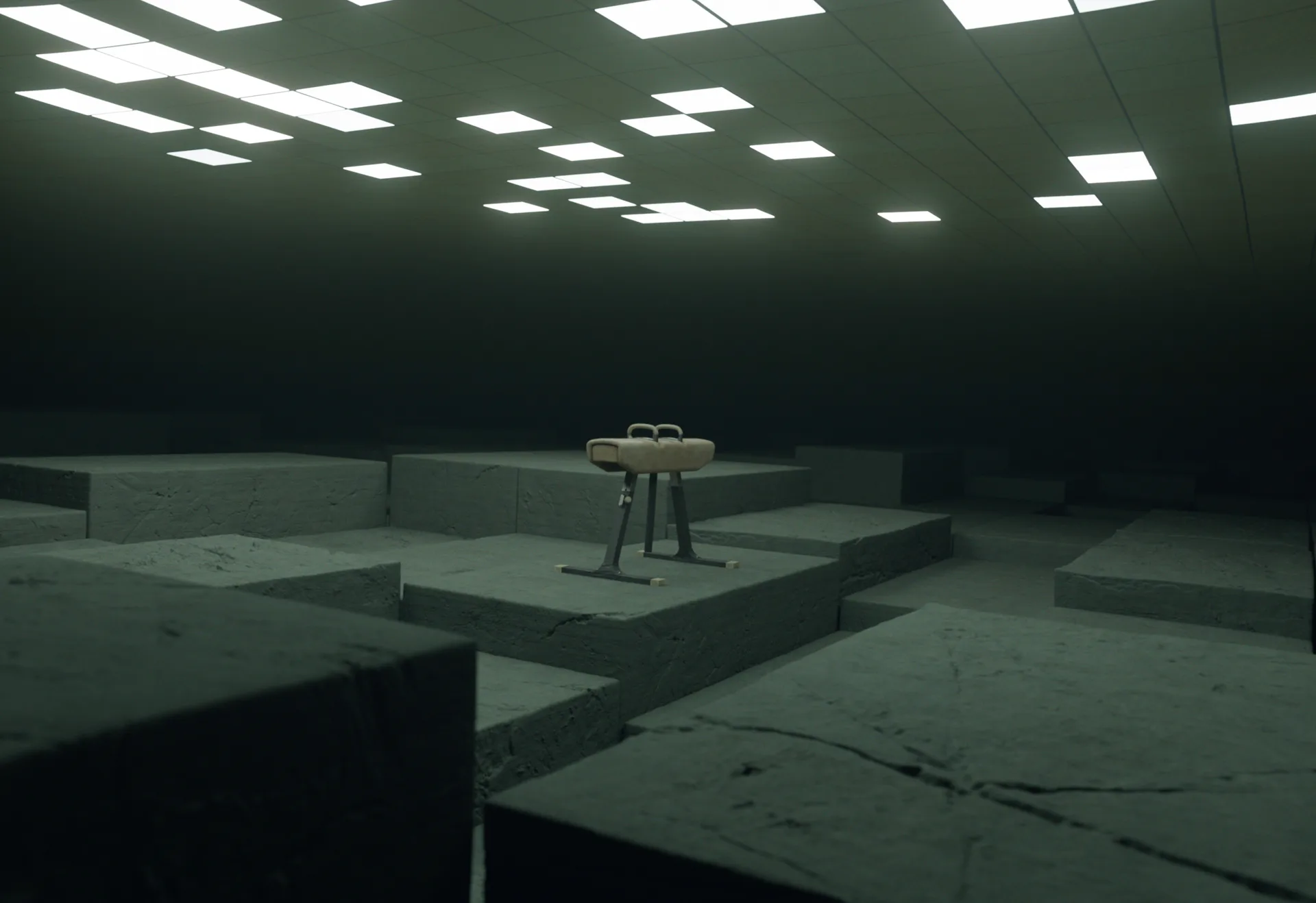 Work-in-progress render of the digital Backrooms environment extension