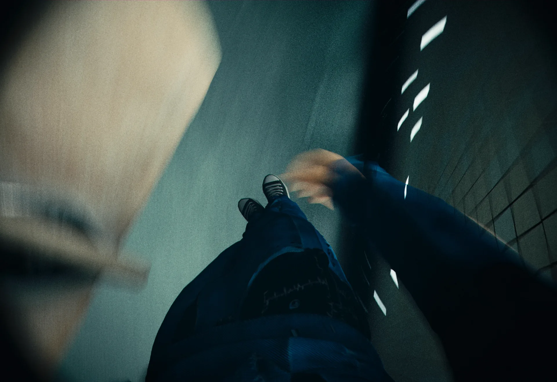Full-CG Backrooms shot from a body-mounted camera POV
